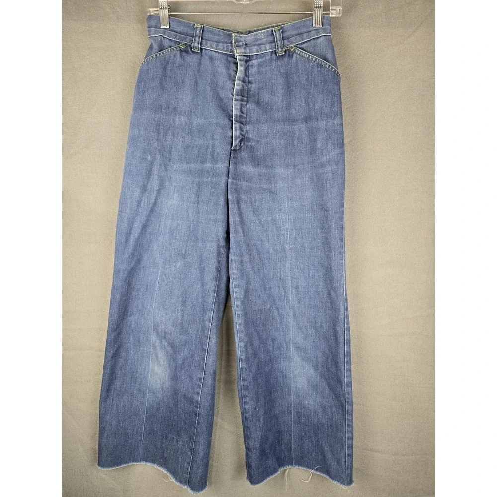 Vtg Levis High Waisted Wide Leg Jeans Blue Raw Hem White Tab Label Rare 28x24.5